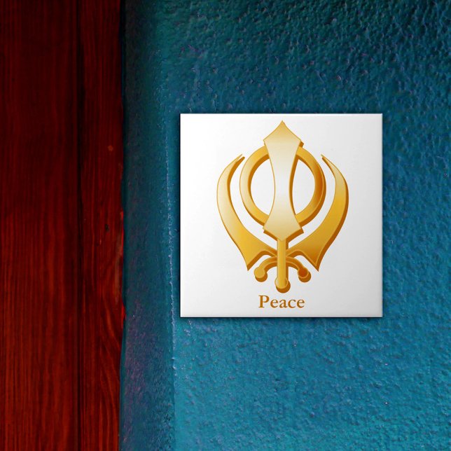 Sikh Symbol Kakelplatta (Gold Khanda Ceramic Tile symbol of the Sikh religion. Customize with your text.)