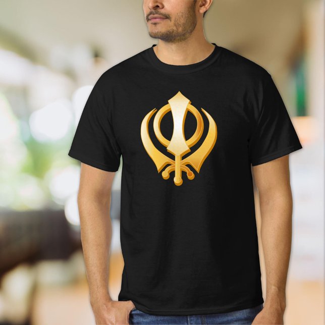 Sikh Symbol T Shirt (Sikh T-Shirt, Gold Khanda, symbol of the Sikh religion. Customize the text.)