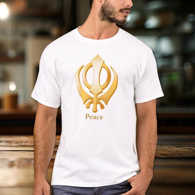 Sikh Symbol Tee Shirt (Gold Khanda, symbol of the Sikh religion. Customize with your name, organization, event or message. )
