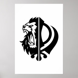 Sikh-symbolen khanda med halva Lejona Ansikte Poster