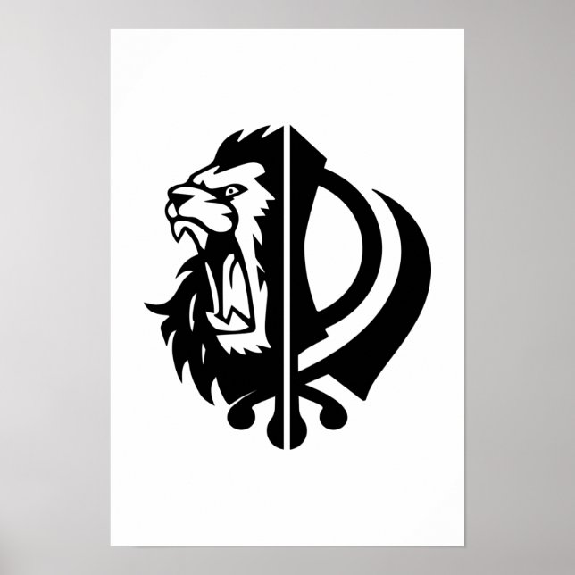 Sikh-symbolen khanda med halva Lejona Ansikte Poster (Framsidan)