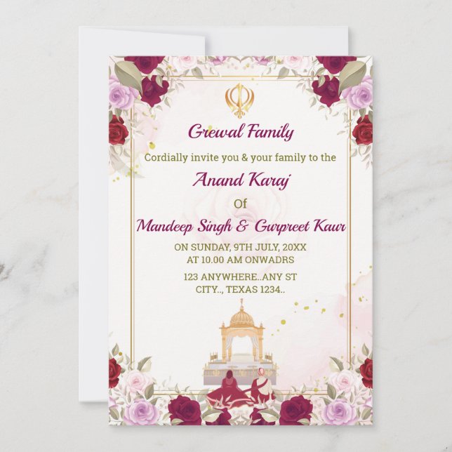 Sikh Wedding bjudande, Anand Karaj Card, Inbjudningar (Framsida)