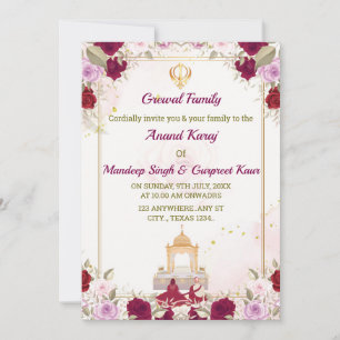 Sikh Wedding bjudande, Anand Karaj Card, Inbjudningar