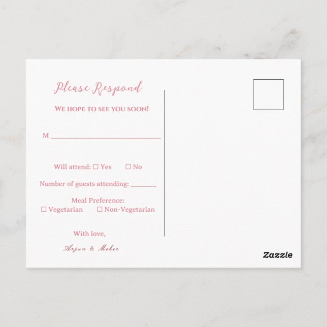 Sikh Wedding RSVP | Anand Karaj Reply post Card Vykort (Baksida)