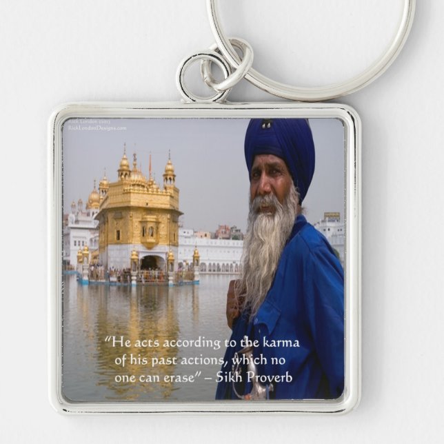 Sikhiska handlingar/Karmaordspråk Fyrkantig Silverfärgad Nyckelring (Framsidan)