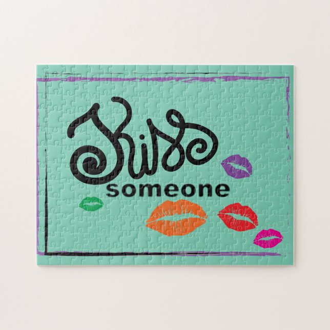 Siktfärgad KISSES-illustration Pussel (Horisontell)