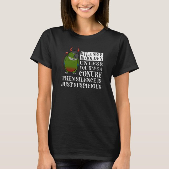 Silence är Golden Parrot I Grönt Cheek Conure T Shirt (Framsida)
