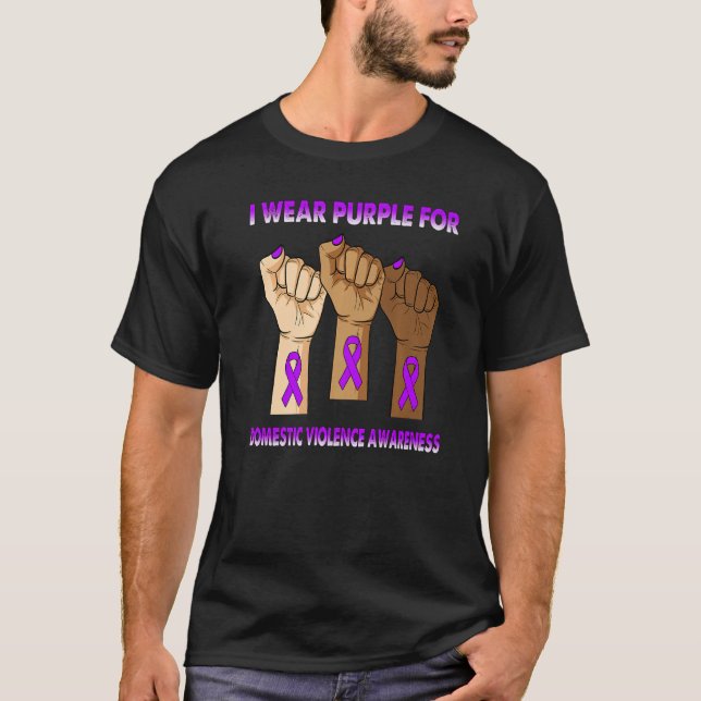 Silence Hand I Wear Purple For Domestic Violence A T Shirt (Framsida)