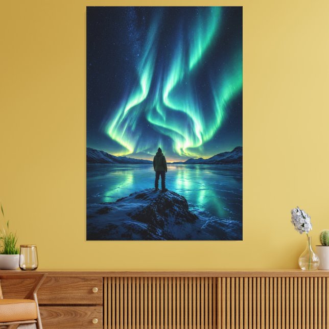 Silent Awakening – Aurora Borealis Canvas Print (Insitu (Vardagsrum))