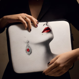Silent Beauty – Monochrome Charcoal Art with Red  Laptop Fodral
