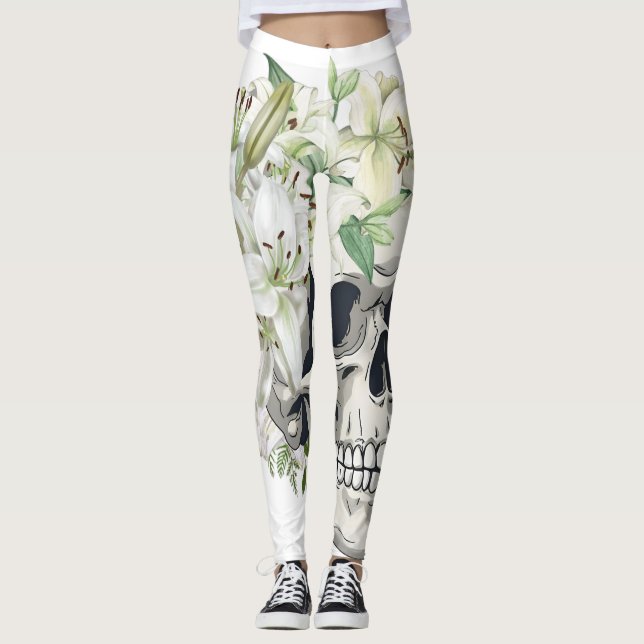 Silent Bloom: Skal och vita filéer Leggings (Framsida)