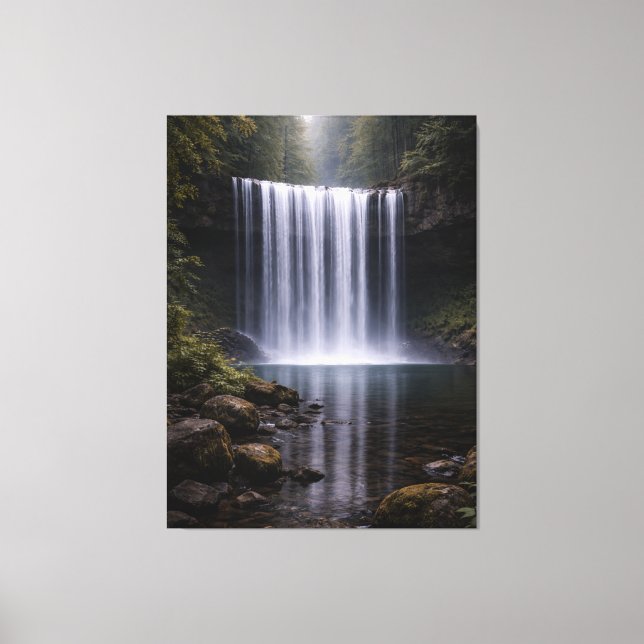 Silent Forest Waterfall – Calm Nature Landscape Canvastryck (Framsida)