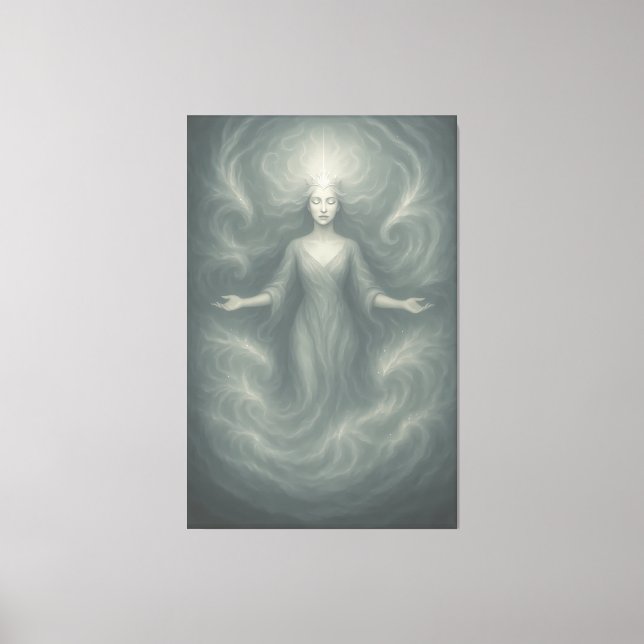  Silent Goddess of Pure Light – Ethereal White Aur Canvastryck (Framsida)
