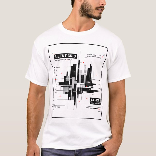 Silent Grid | Tactical Minimal Tech Grid Streetwea T Shirt (Framsida)