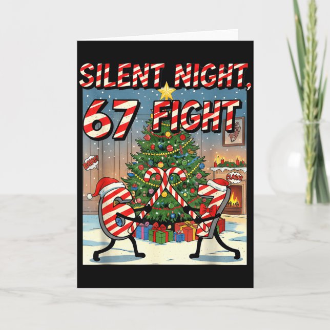 Silent Night 67 Fight Christmas Cartoon Tee  Kort (Framsida)