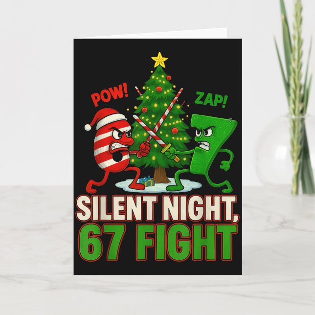 Silent Night 67 Fight Funny Christmas  Kort (Framsida)