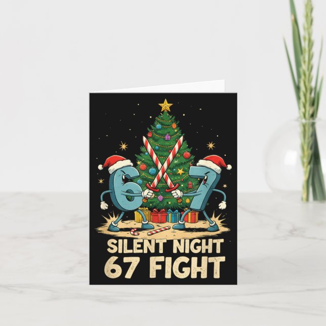 Silent Night 67 Fight Funny Christmas Tee  Kort (Framsida)