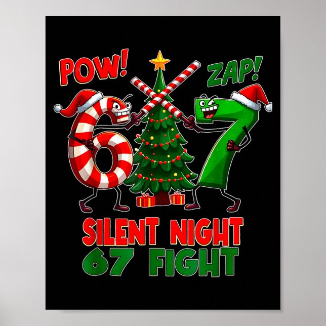 Silent Night Christmas Tree 67 Pajamas Funny Six S Poster (Framsidan)