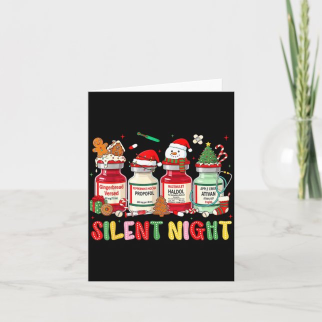 Silent Night Funny Nurse Christmas Design  Kort (Framsida)