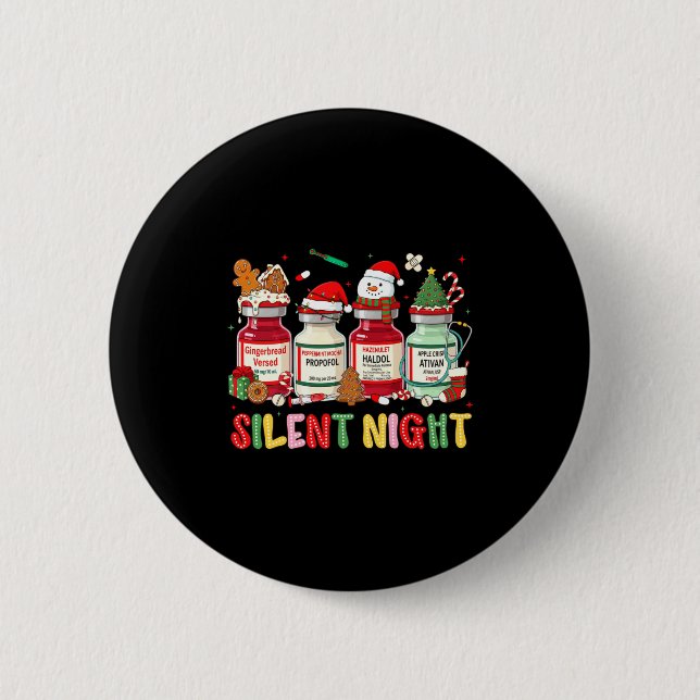 Silent Night Funny Nurse Christmas Design Long Sle Knapp (Framsida)