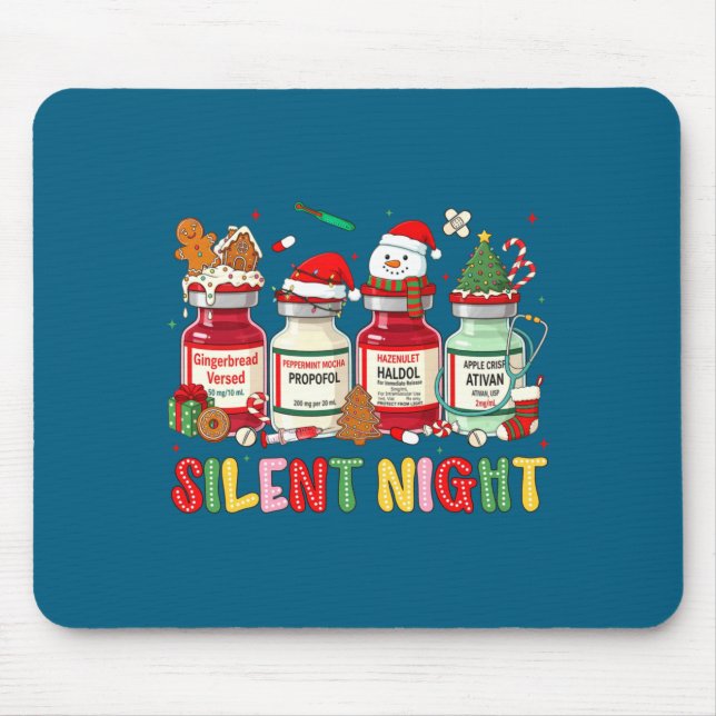 Silent Night Funny Nurse Christmas Design Long Sle Musmatta (Framsidan)