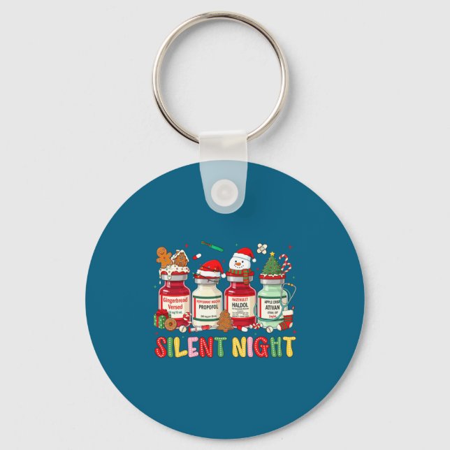 Silent Night Funny Nurse Christmas Design Long Sle Nyckelring (Framsida)
