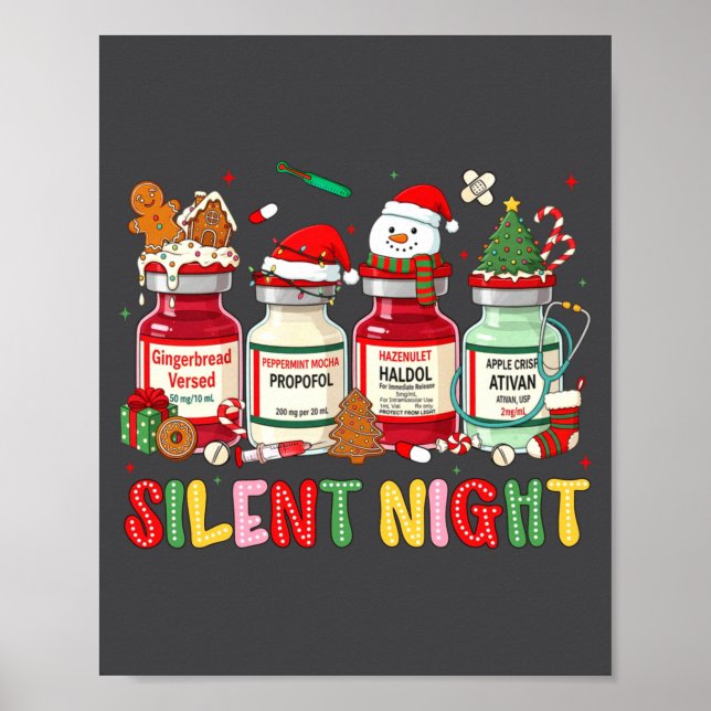 Silent Night Funny Nurse Christmas Design Long Sle Poster (Framsidan)