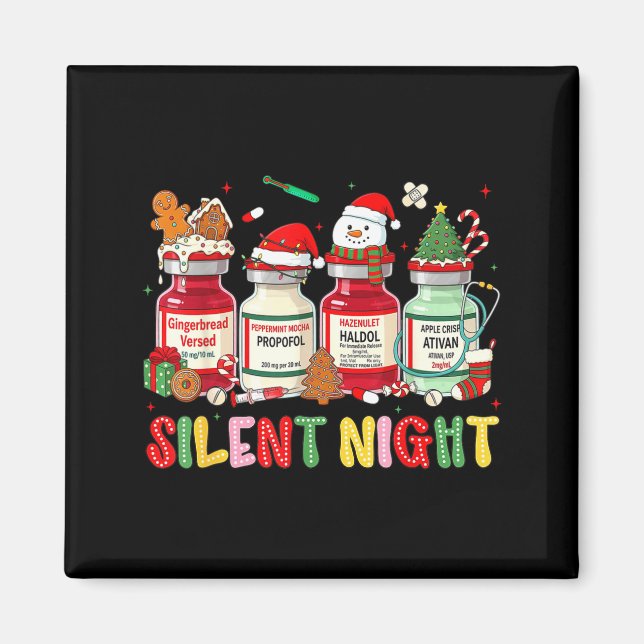 Silent Night Funny Nurse Christmas Design  Magnet (Framsidan)