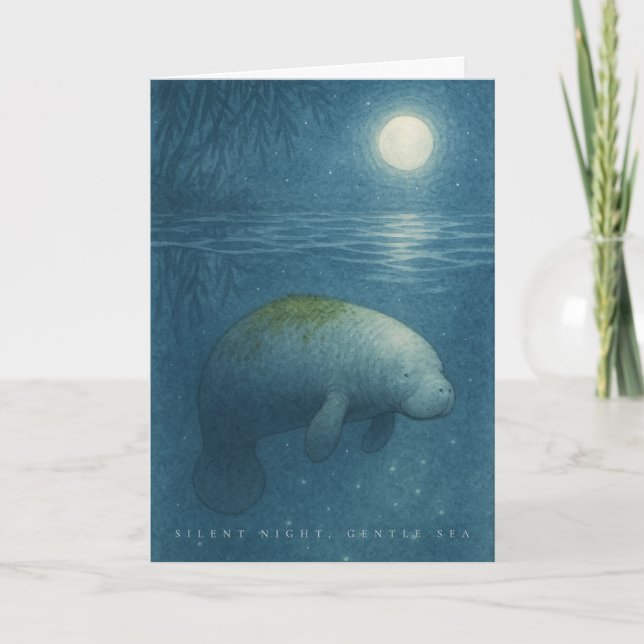 Silent Night, Gentle Sea – Peaceful Manatee Helgkort (Framsida)