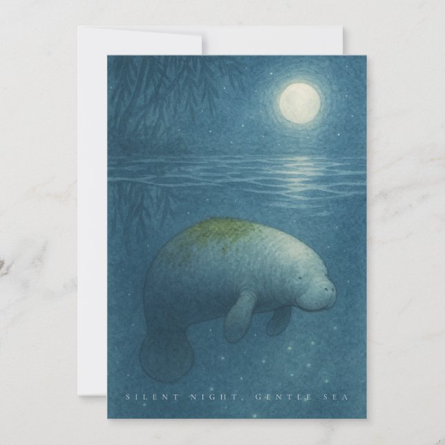 Silent Night, Gentle Sea – Peaceful Manatee Julkort (Framsida)