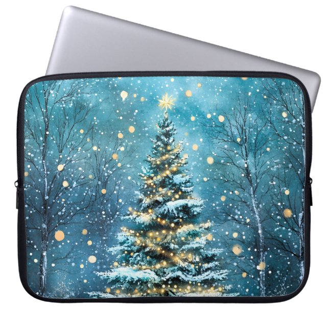 Silent Night Glow Bright Christmas Forest Tree Laptop Fodral (Framsidan)