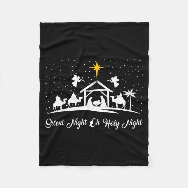 Silent Night Holy Night Nativity Scene Christian C Fleecefilt (Framsidan)