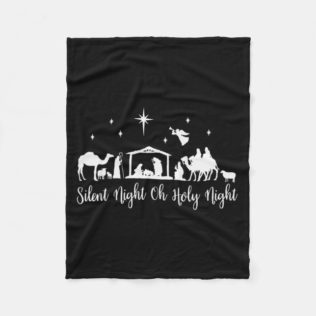 Silent Night Holy Night Nativity Scene Religious C Fleecefilt (Framsidan)
