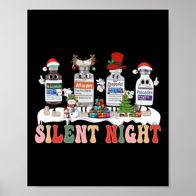 Silent Night Merry Christmas Nurse Pills Pharmacis Poster (Framsidan)