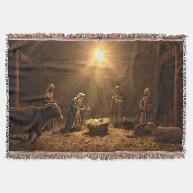 “Silent Night Nativity” Christian Blanket Filt (Framsidan)