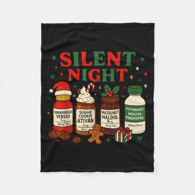 Silent Night Profol Icu Nurse Funny Christmas Medi Fleecefilt (Framsidan)