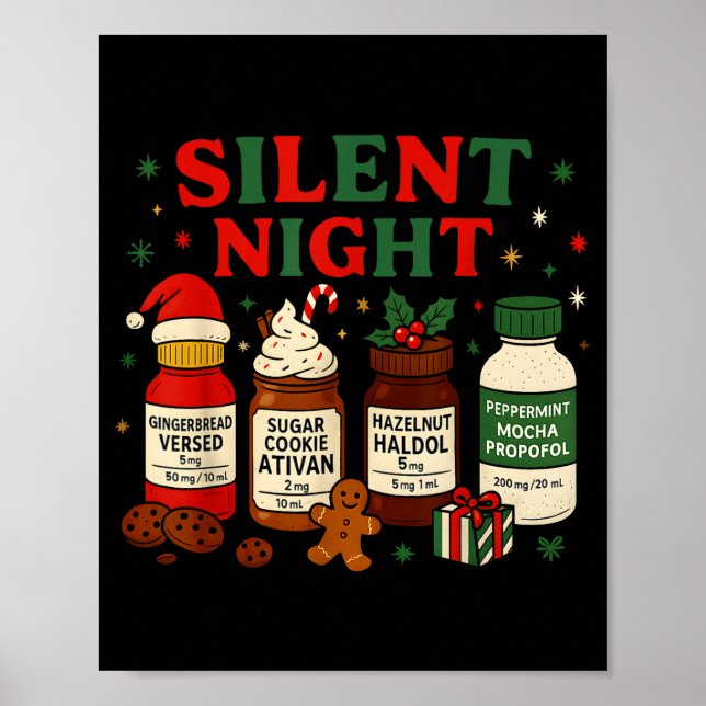 Silent Night Profol Icu Nurse Funny Christmas Medi Poster (Framsidan)