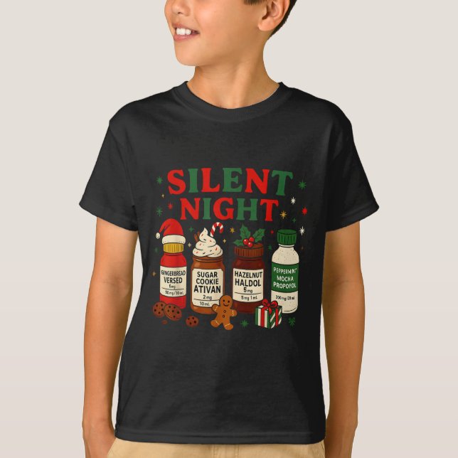 Silent Night Profol Icu Nurse Funny Christmas Medi T Shirt (Framsida)