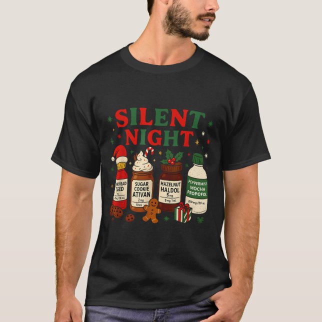 Silent Night Profol Icu Nurse Funny Christmas Medi T Shirt (Framsida)