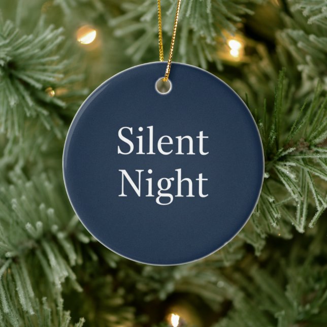 Silent Night Typography Classic Navy Blue & White  Julgransprydnad Keramik (Träd)