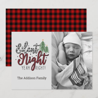 Silent Night Yeah Right Plaid Christmas Card Julkort