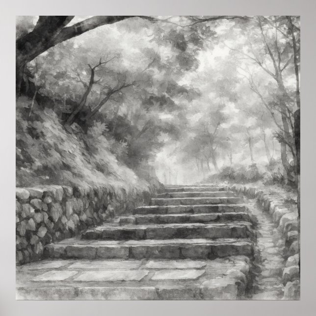 Silent Passage — 道 (The Path) Japanese Sumi-e Ink  Poster (Framsidan)