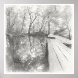 Silent Passage — Ink Painting Wabi-Sabi Reflection Poster