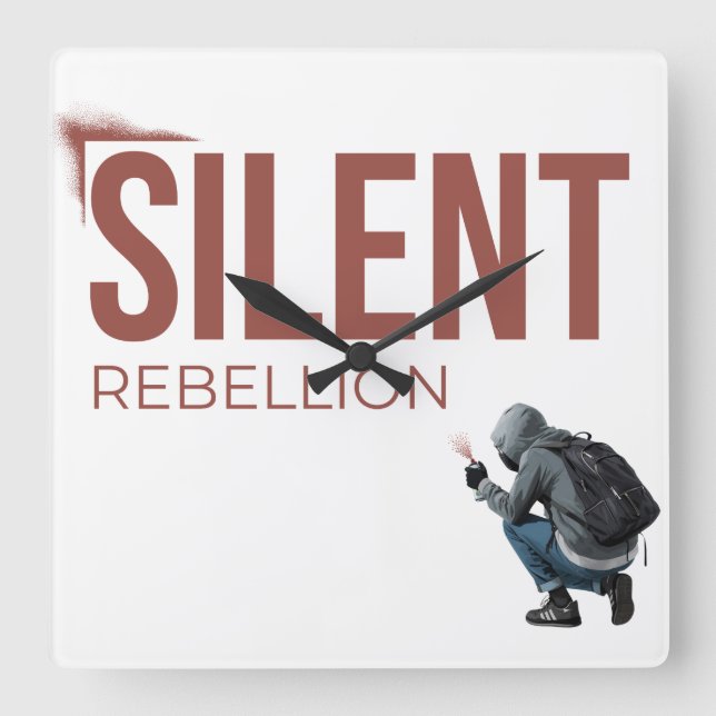 Silent Rebellion Minimal Graffiti Art Fyrkantig Klocka (Framsida)