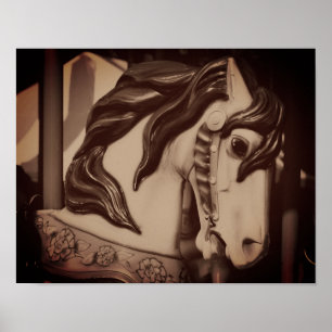 Silent steed carousel Horse in Sepia Brown Poster