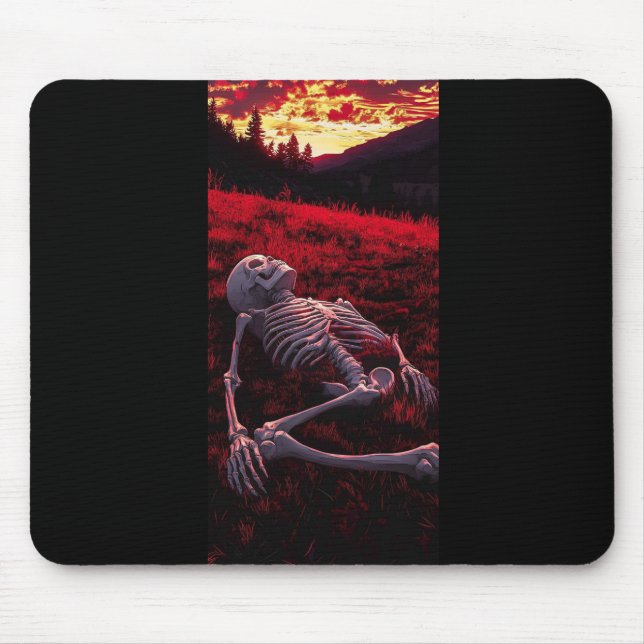 Silent Sunset Bones - Skeleton i Crimson Fält Musmatta (Framsidan)