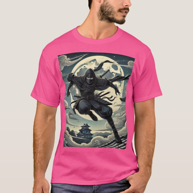 Silent Warrior: Ninja Under the Moon T Shirt (Framsida)