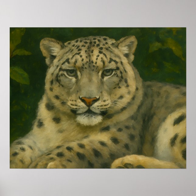 Silent Watcher - Snö Leopard i Forest Light Poster (Framsidan)