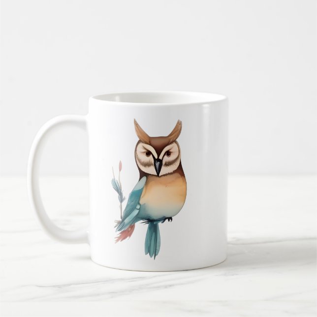 Silent Watcher: Whimsical Uggla i Soft Tones Kaffemugg (Vänster)