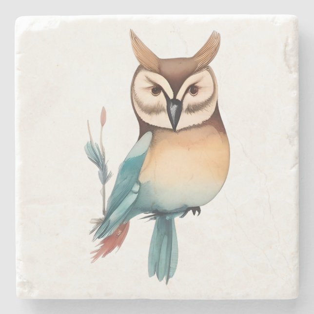 Silent Watcher: Whimsical Uggla i Soft Tones Stenunderlägg (Framsidan)